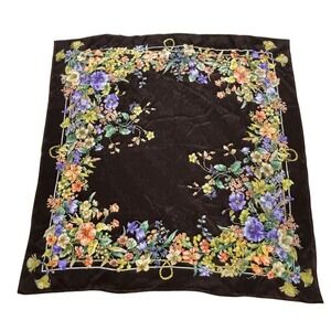 Vintage‎ Golden Dragon Women's Black Floral Silk Square Scarf